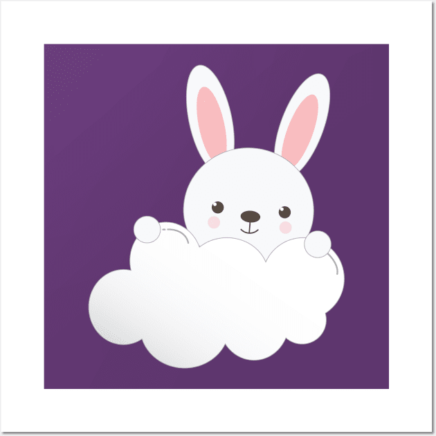 Cute Baby Bunny on a Cloud Wall Art by Zennic Designs